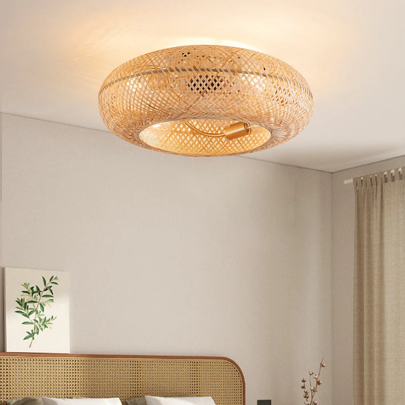 Ronde Handgeweven Bamboe Plafondlamp