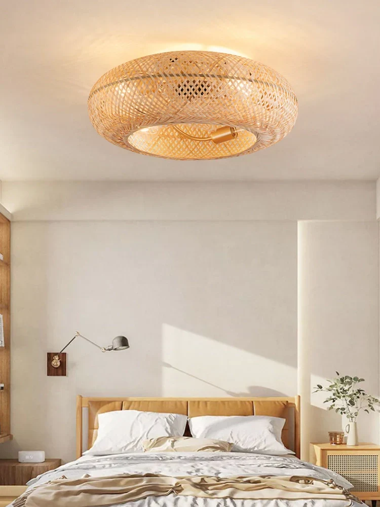 Ronde Handgeweven Bamboe Plafondlamp