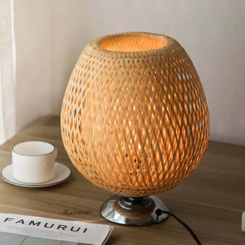 AntiqueBamboo - Vintage Bamboe Tafellamp Selzar