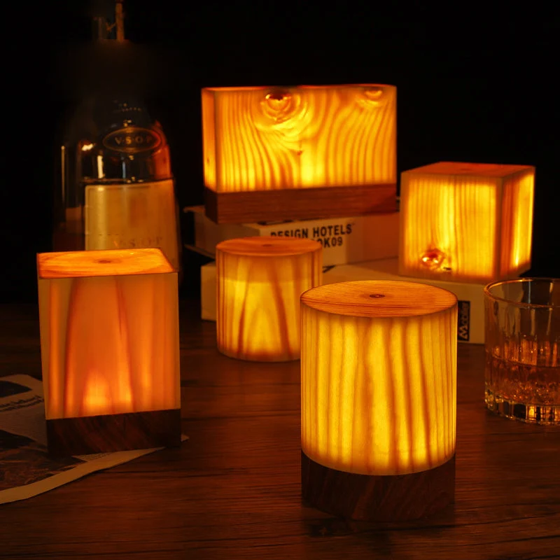 GloedHout - Tafellamp met Ingebouwde Batterij en Touch Control LED-verlichting voor Slaapkamer en Bureau Selzar