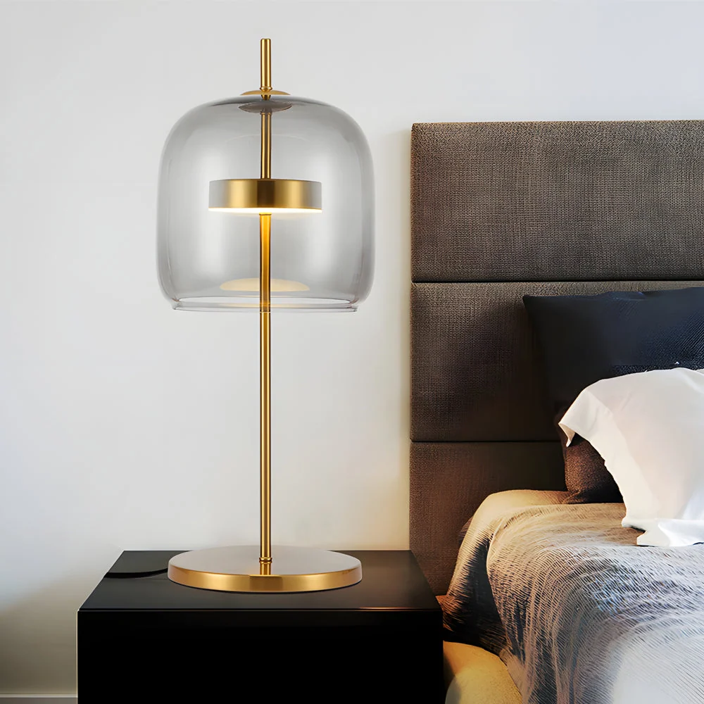LumiLux - Rookglas Tafellamp voor een Sfeervolle Slaapkamer Selzar