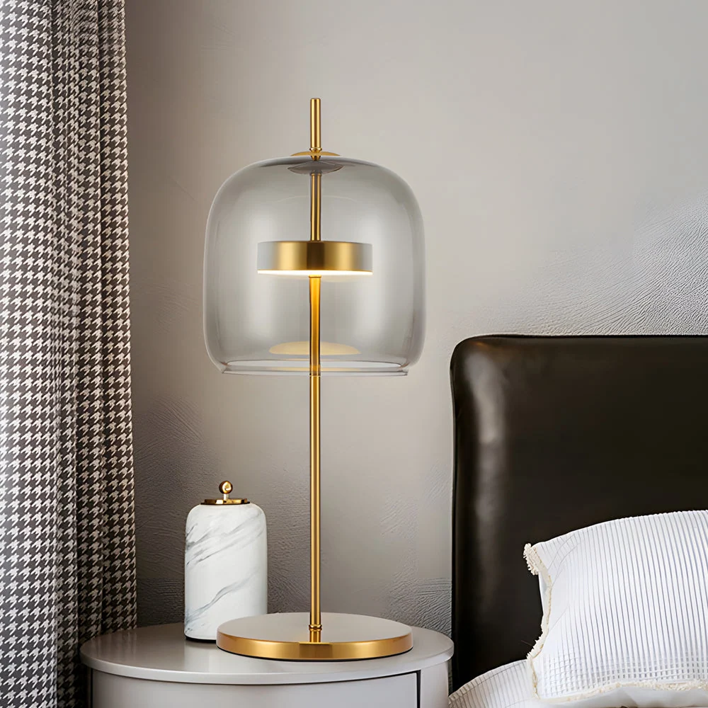 LumiLux - Rookglas Tafellamp voor een Sfeervolle Slaapkamer Selzar