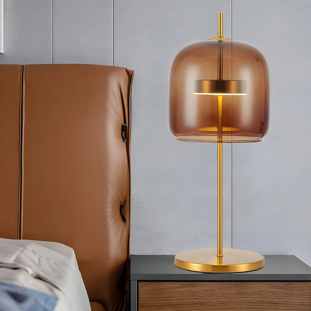 LumiLux - Rookglas Tafellamp voor een Sfeervolle Slaapkamer Selzar
