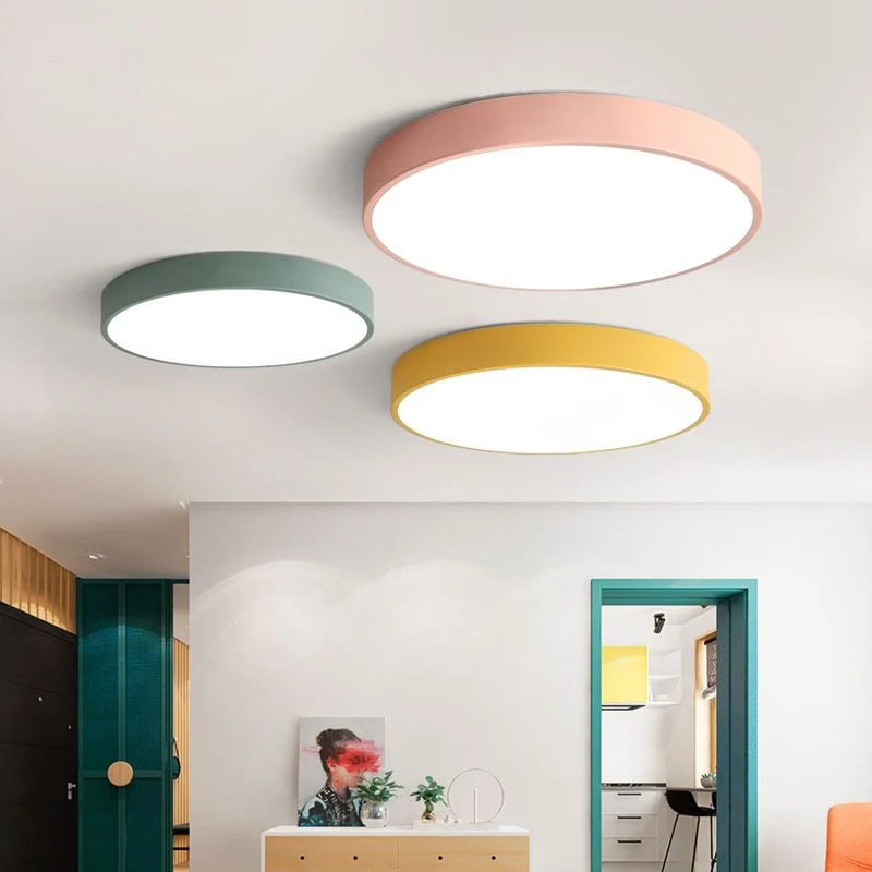 Morandi Moderne Ronde LED Plafondlamp Roze Grijs Metaal Woonkamer Selzar
