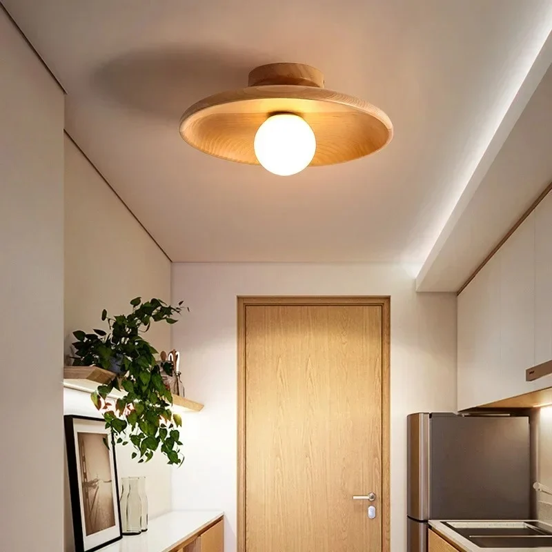 Nordic Houten Ronde Plafondlamp – Stijlvolle Verlichting voor Elke Ruimte Selzar