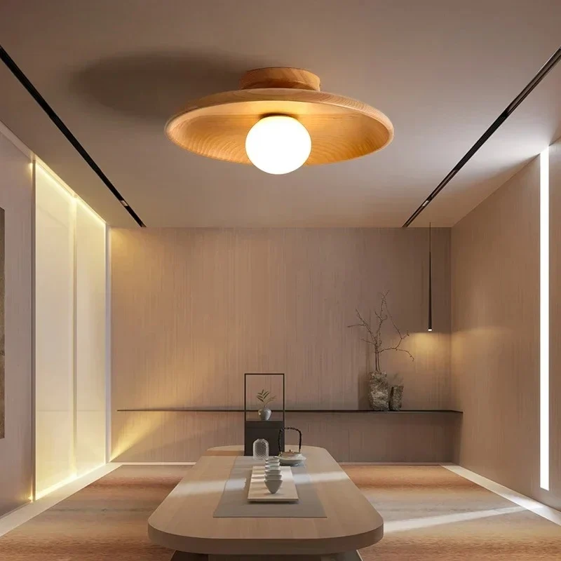 Nordic Houten Ronde Plafondlamp – Stijlvolle Verlichting voor Elke Ruimte Selzar
