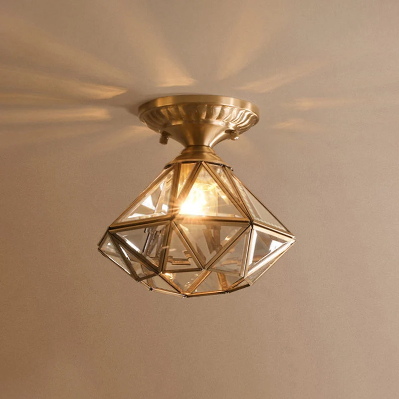 Plafondlamp van Messing Stervorm met Transparant Glas Selzar