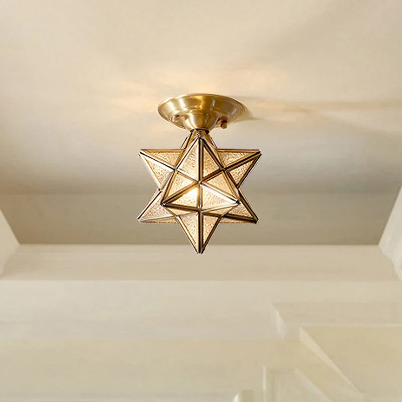 Plafondlamp van Messing Stervorm met Transparant Glas Selzar
