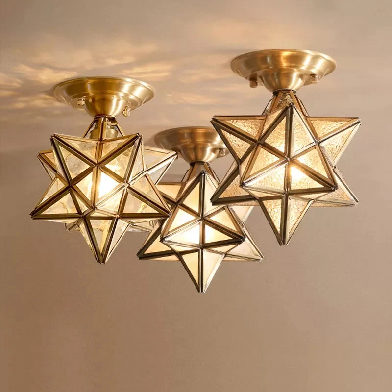 Plafondlamp van Messing Stervorm met Transparant Glas Selzar