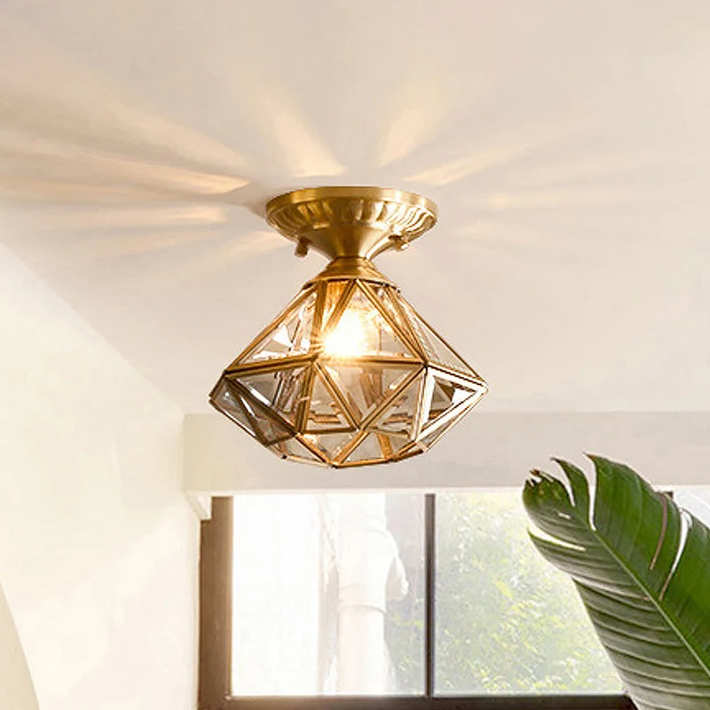 Plafondlamp van Messing Stervorm met Transparant Glas Selzar