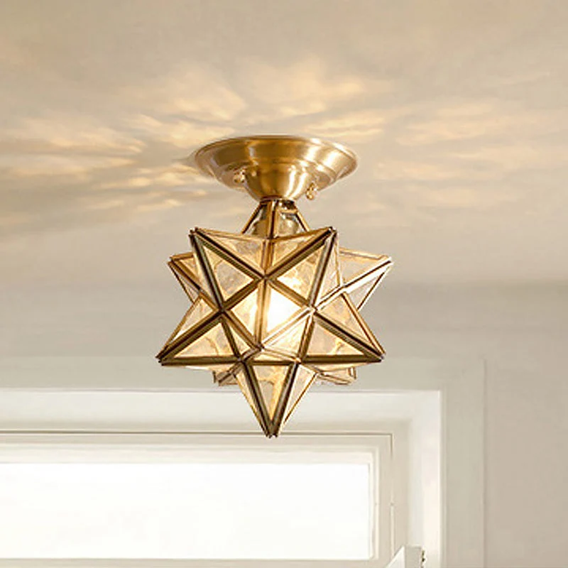 Plafondlamp van Messing Stervorm met Transparant Glas Selzar