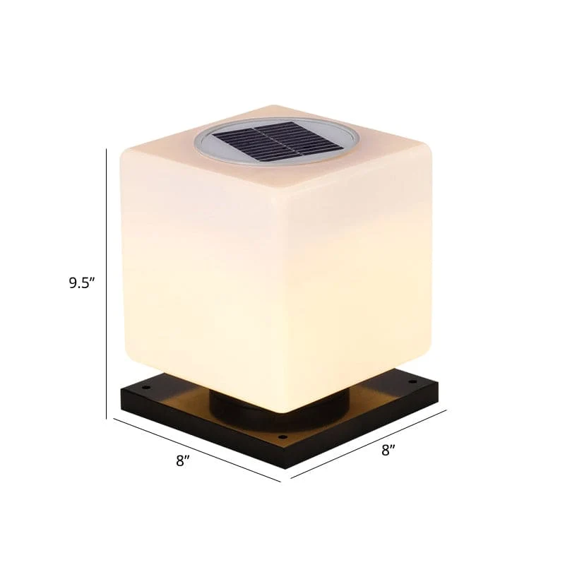 SolLicht - Witte Noordse Zonnelantaarnpaal, Kubusvormig Acryl, Voor Patio Selzar