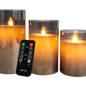 SEVVA® Smoked Glass Elektrische Kaarsen Zilver - 3-Pack