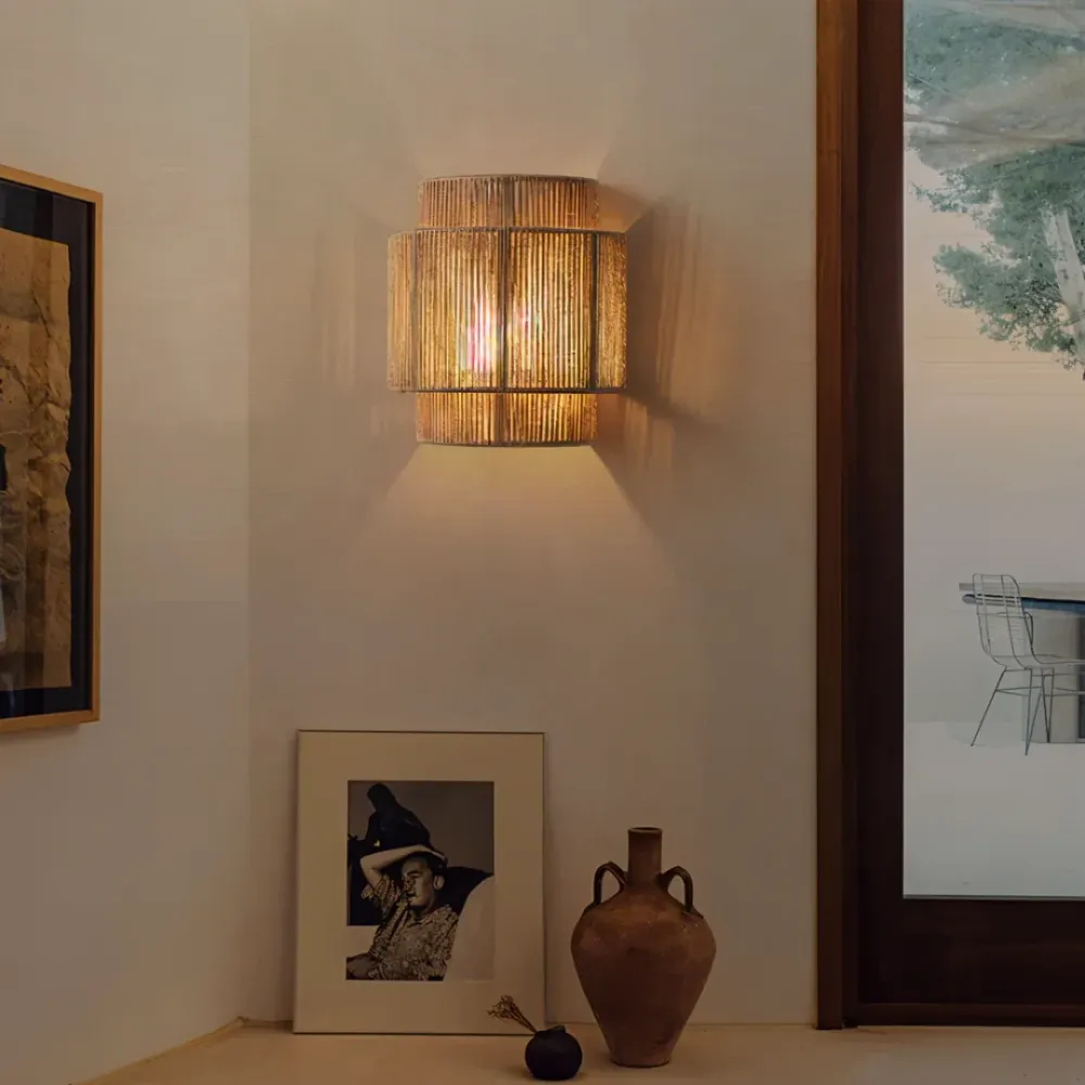 Japandi Wandlamp met Henneptouw en Rattan Lampenkap SMD Living