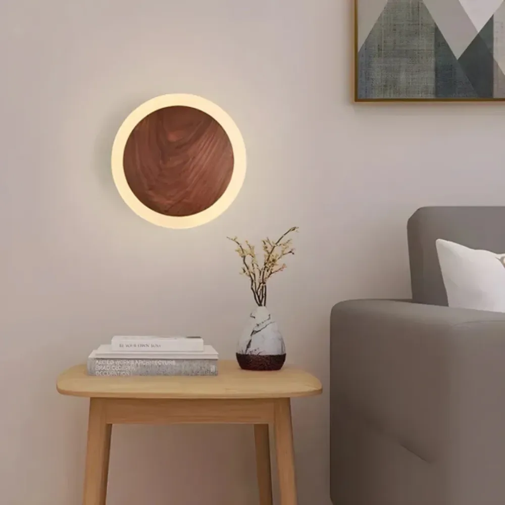 Japandi Wandlamp met Hout en Geïntegreerde LED SMD Living