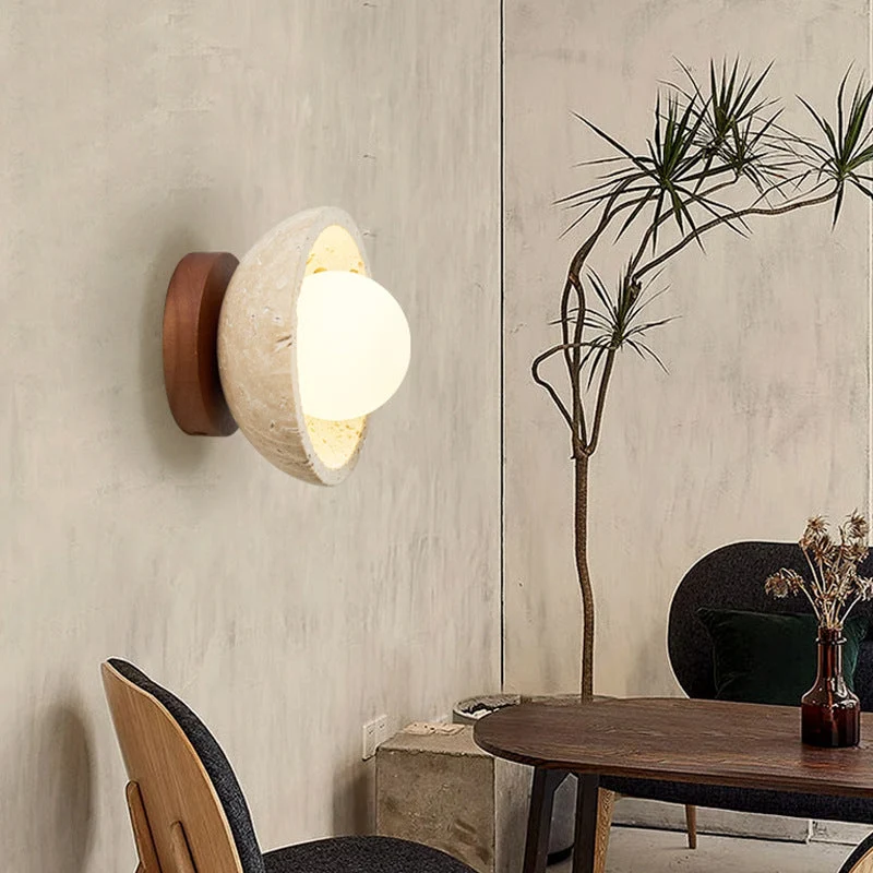 Japandi Wandlamp van Travertijn met Organisch Schaalvormig Design SMD Living