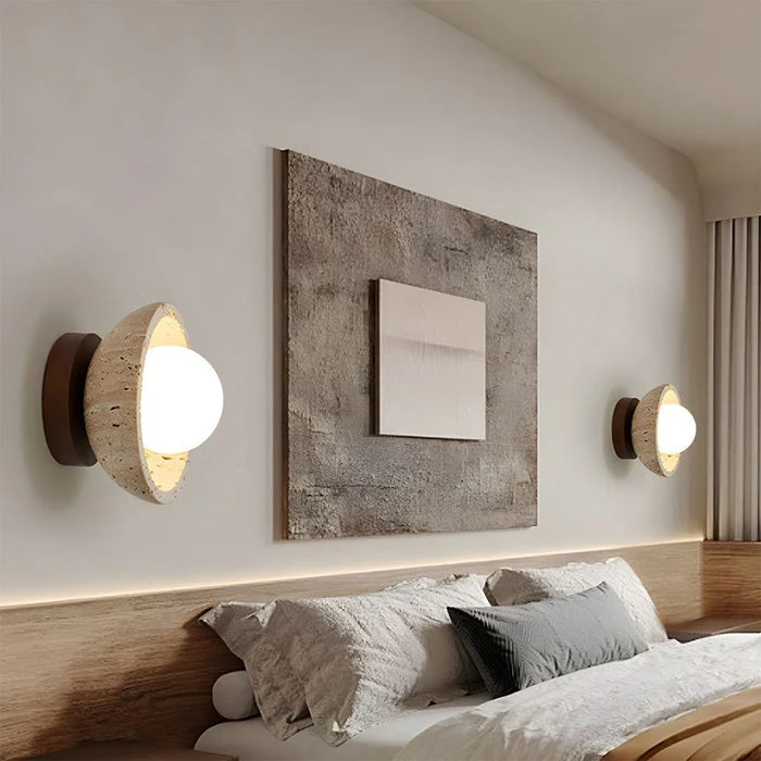 Japandi Wandlamp van Travertijn met Organisch Schaalvormig Design SMD Living