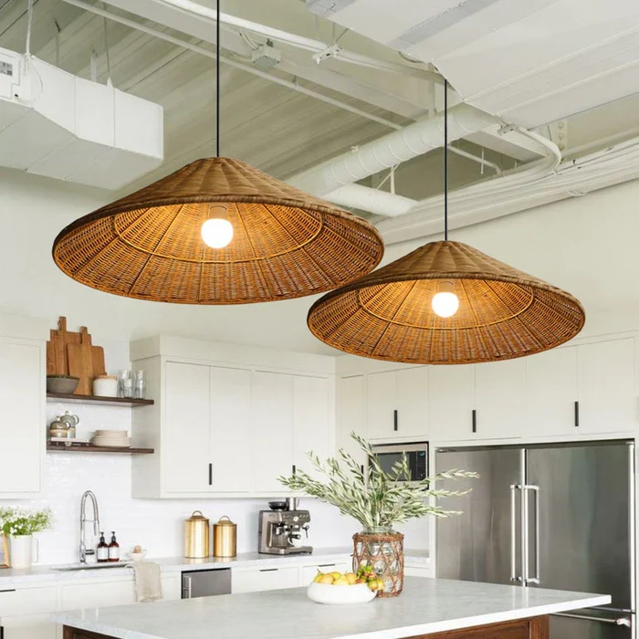 Retro Handgeweven Kegelvormige Rattan Hanglamp SMD Living