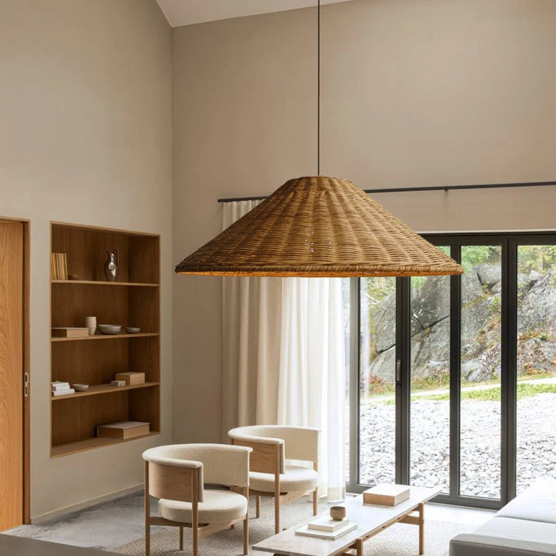Retro Handgeweven Kegelvormige Rattan Hanglamp SMD Living