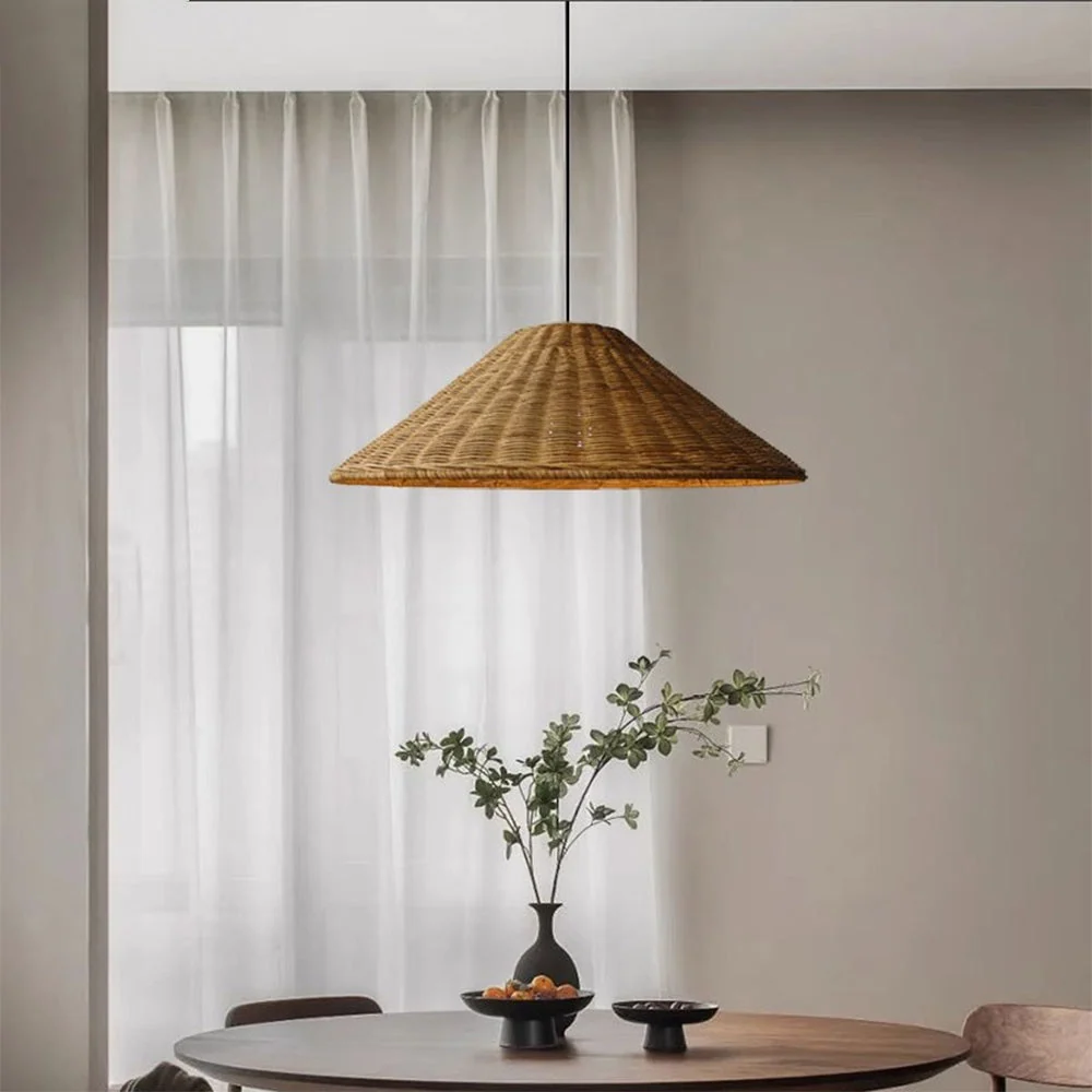Retro Handgeweven Kegelvormige Rattan Hanglamp SMD Living