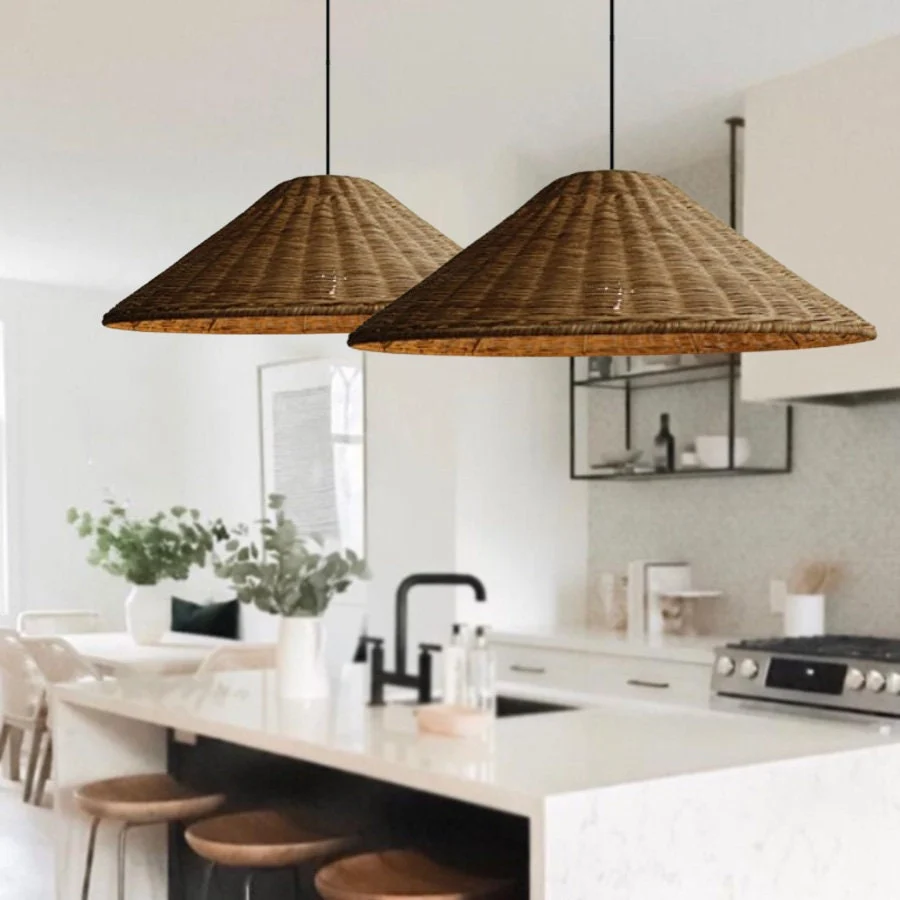 Retro Handgeweven Kegelvormige Rattan Hanglamp SMD Living