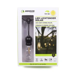 Solar LED Lichtsnoer 10 dlg, 6 mtr, 1000mAh, IP44, voor buitengebruik