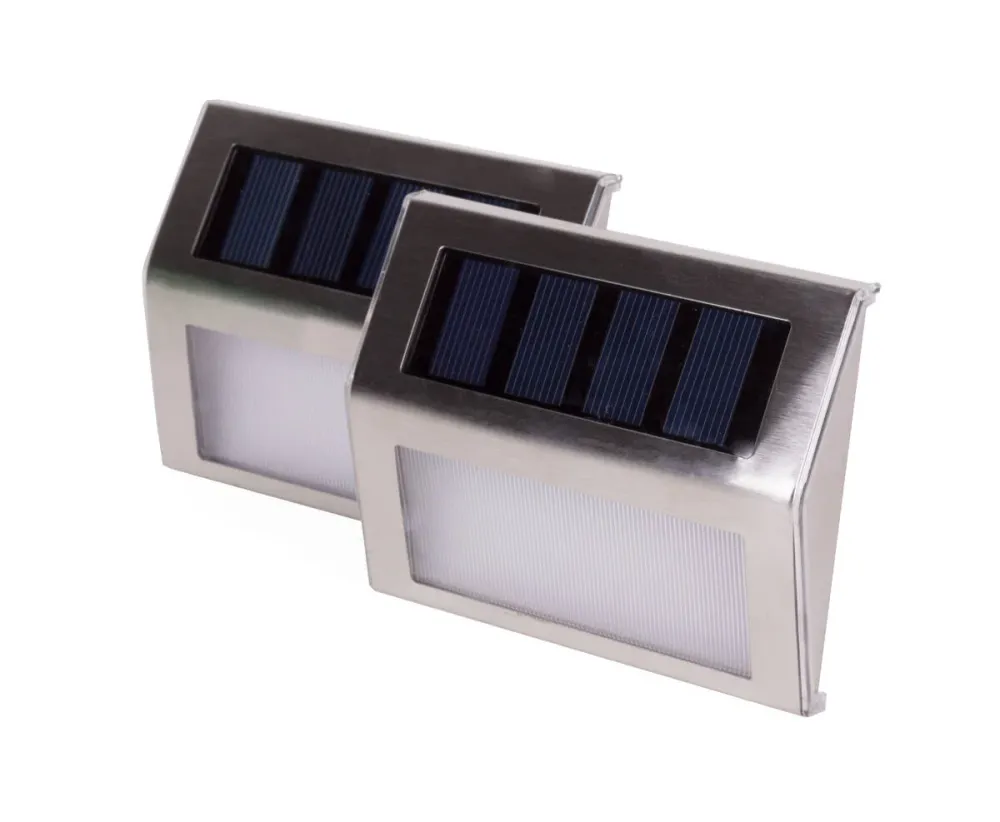 Solar LED Wandlamp RVS 1.2V 400mAh, 2 dlg, ideaal voor buitenverlichting