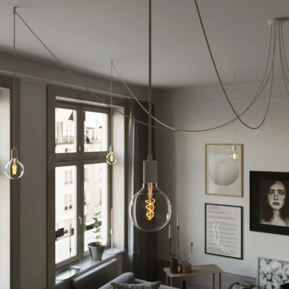 Spider - Meervoudige hanglamp met 7 druppels, metalen afwerking - Wit