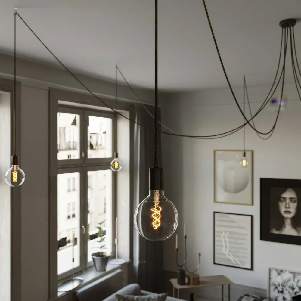 Spider - Meervoudige hanglamp met 7 pendels, metalen afwerking - Zwarte parel