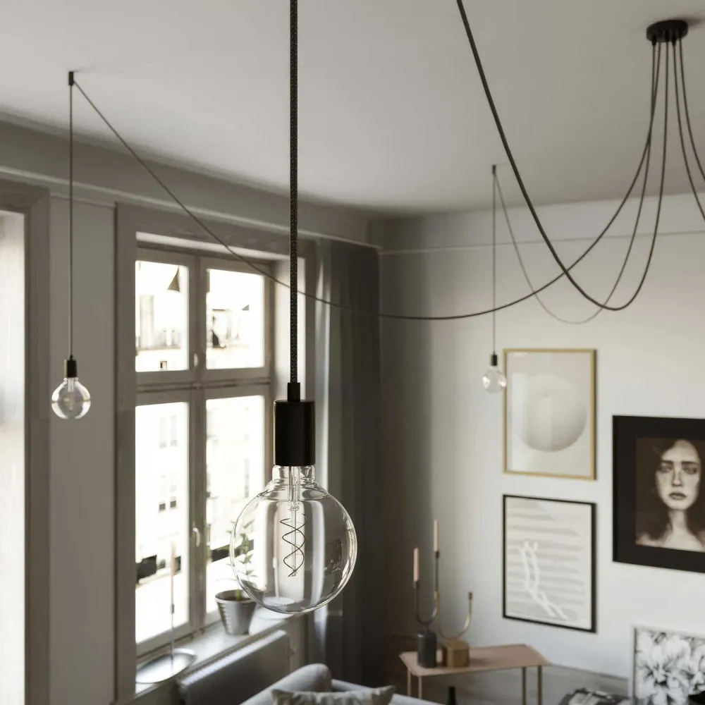 Spider - Meervoudige hanglamp met 5 pendels, metalen afwerking - Zwart