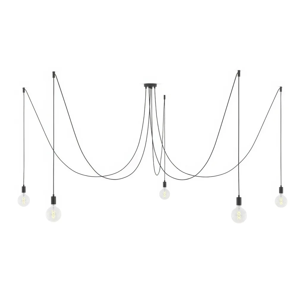 Spider - Meervoudige hanglamp met 5 pendels, metalen afwerking - Zwart