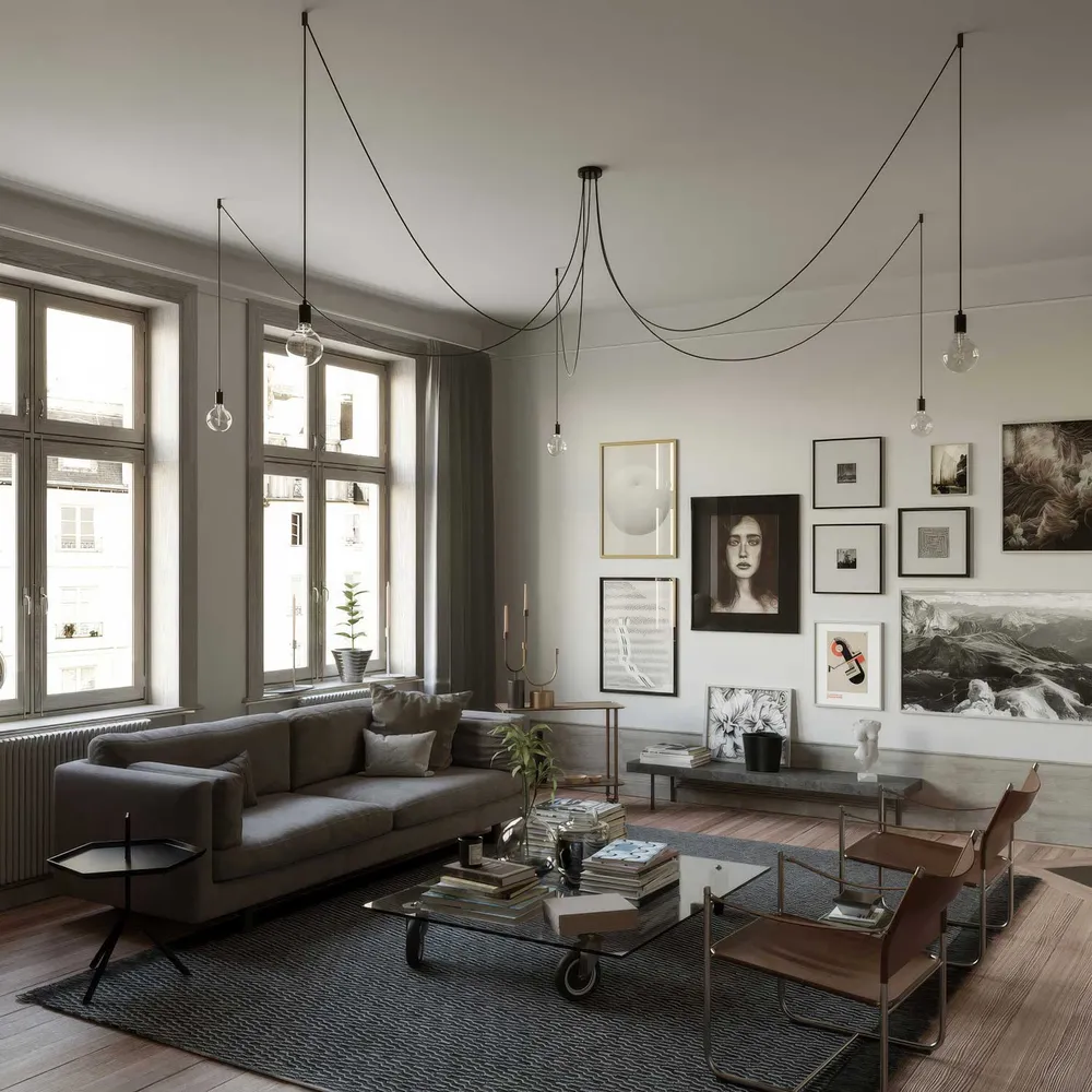 Spider - Meervoudige hanglamp met 5 pendels, metalen afwerking - Zwart
