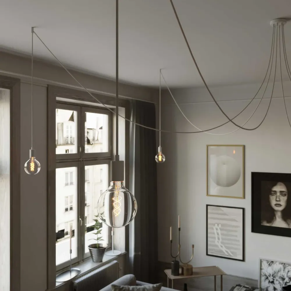 Spider - Meervoudige hanglamp met 6 pendels, metalen afwerking - Wit
