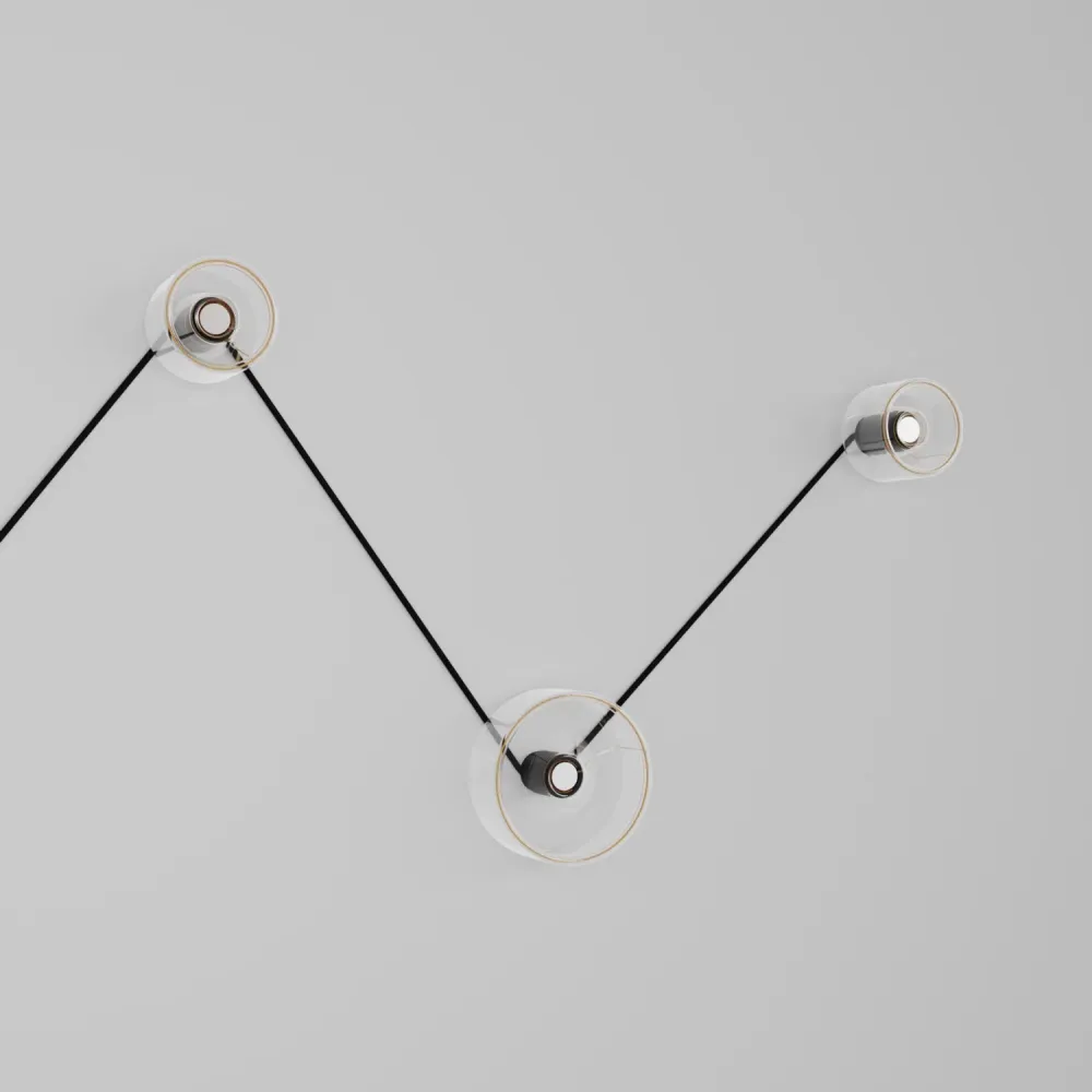 Spostaluce wandlamp met 3 Ghost lampen en zwarte kabel