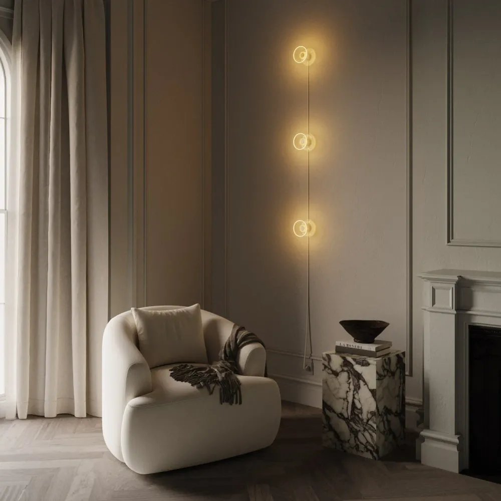 Spostaluce wandlamp met stekker, 3 Ghost lampen en witte kabel