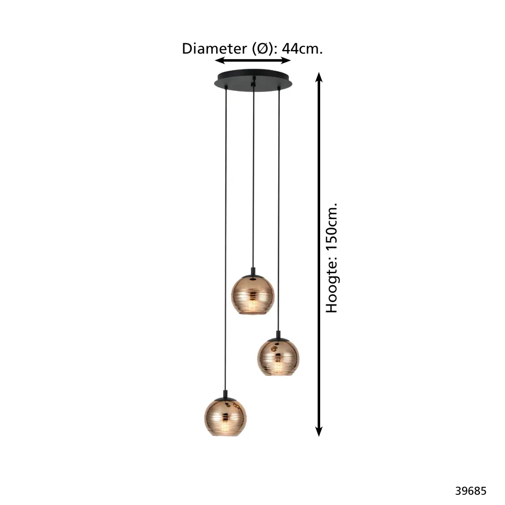 Stars Light hanglamp Lemorieta - e27 - 3-lichts - ø 44 cm - zwart/goud