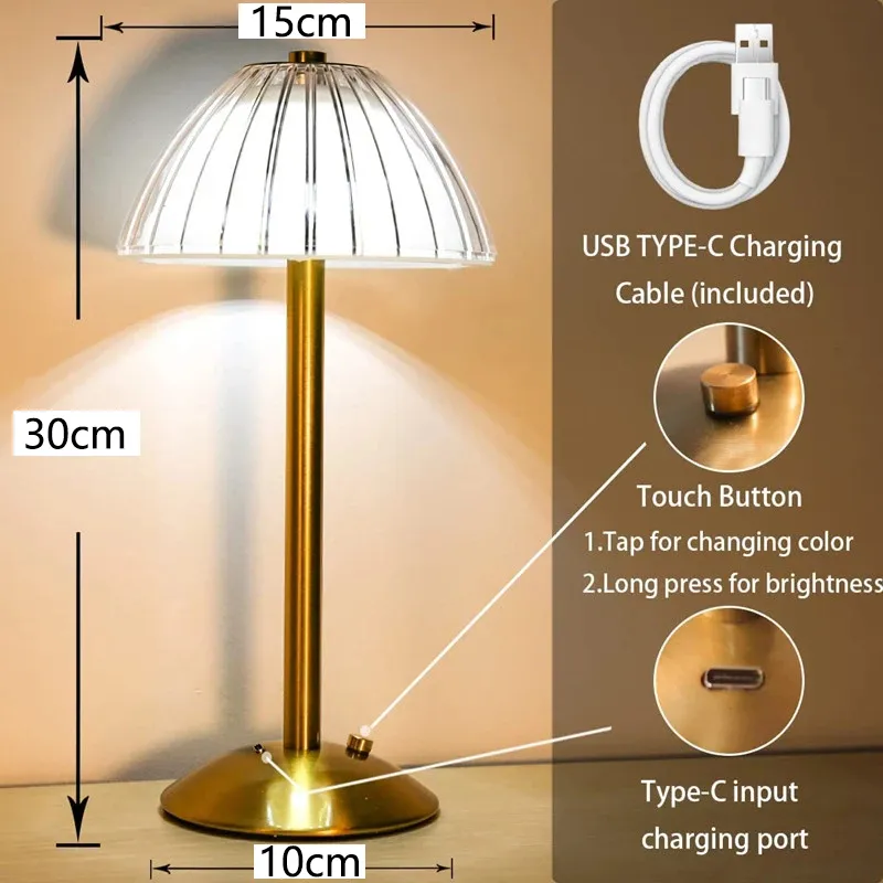 Table Lamp LED Touch Sensor Desktop Night Light Rechargeable Wireless Reading Lamp Restaurant Hotel Bar Bedroom Decor Light