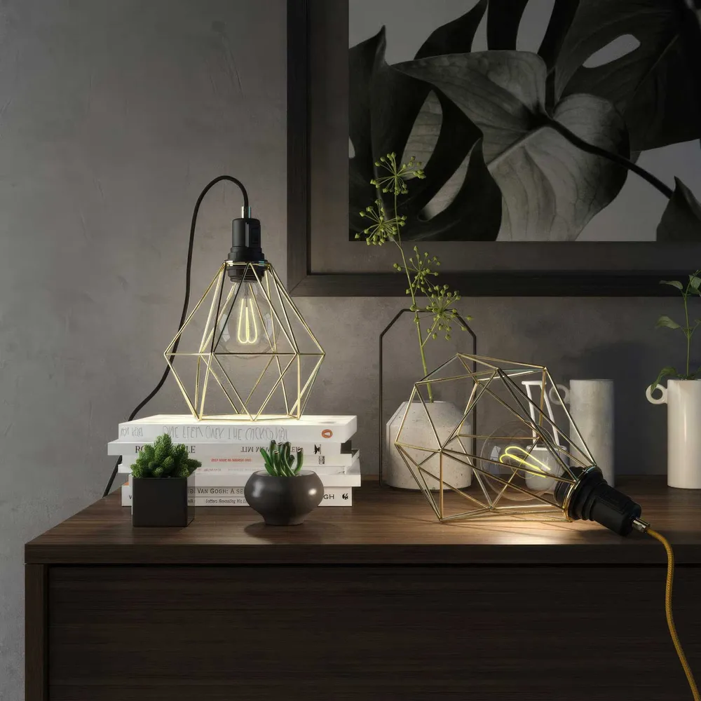 Table Snake - Plug- lamp met Diamond kooi-lampenkap - Messing