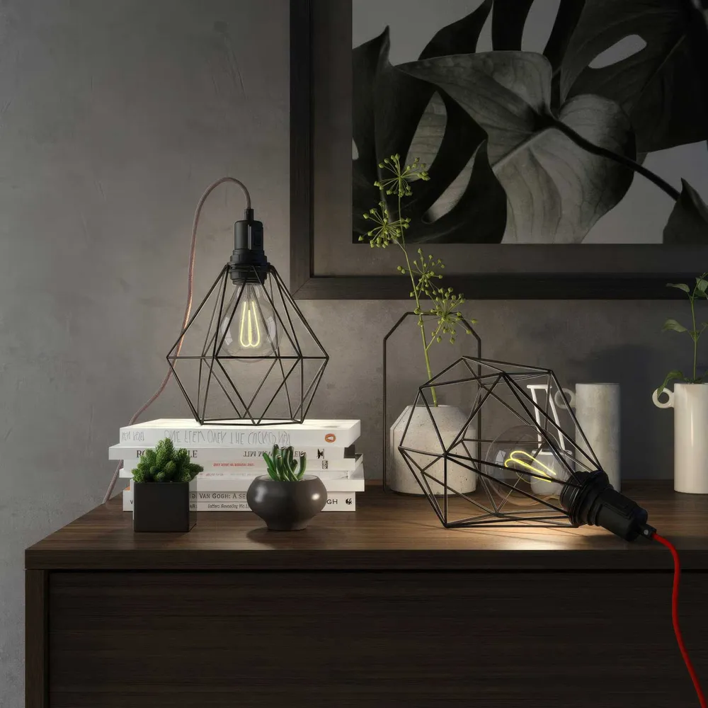 Table Snake - Plug- lamp met Diamond draadlampenkap - Zwart