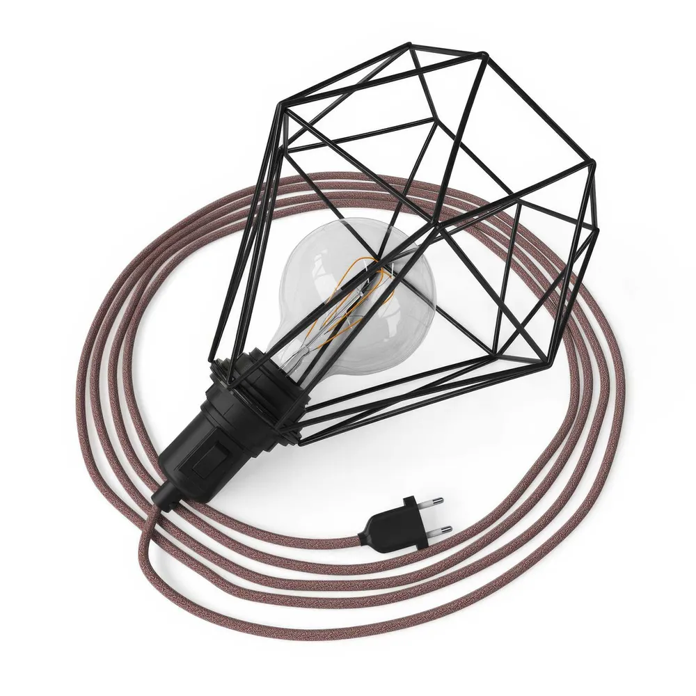 Table Snake - Plug- lamp met Diamond draadlampenkap - Zwart