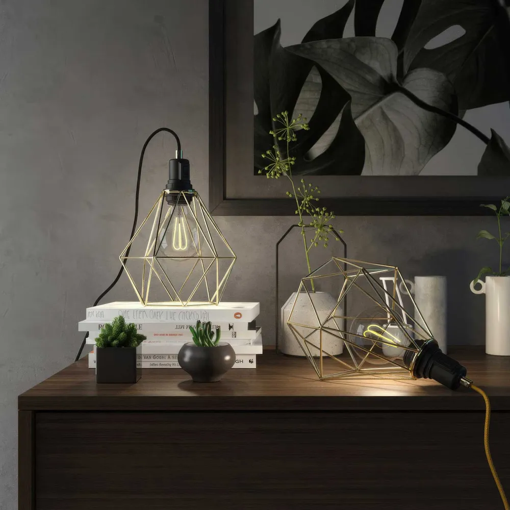 Table Snake - Plug- lamp met UK stekker en Diamond draadlampenkap - Messing