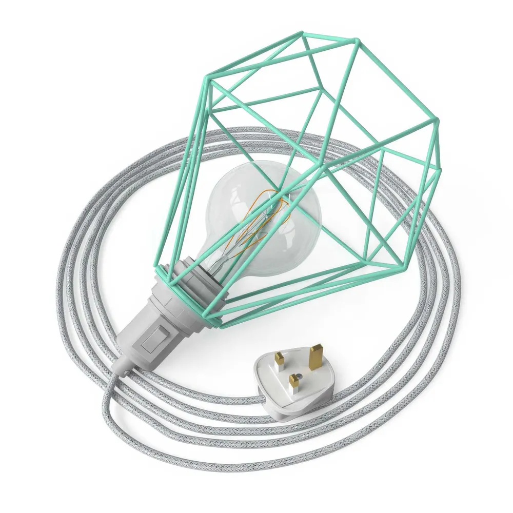 Table Snake - Plug- lamp met UK-stekker en Diamond draadlampenkap - Turquoise