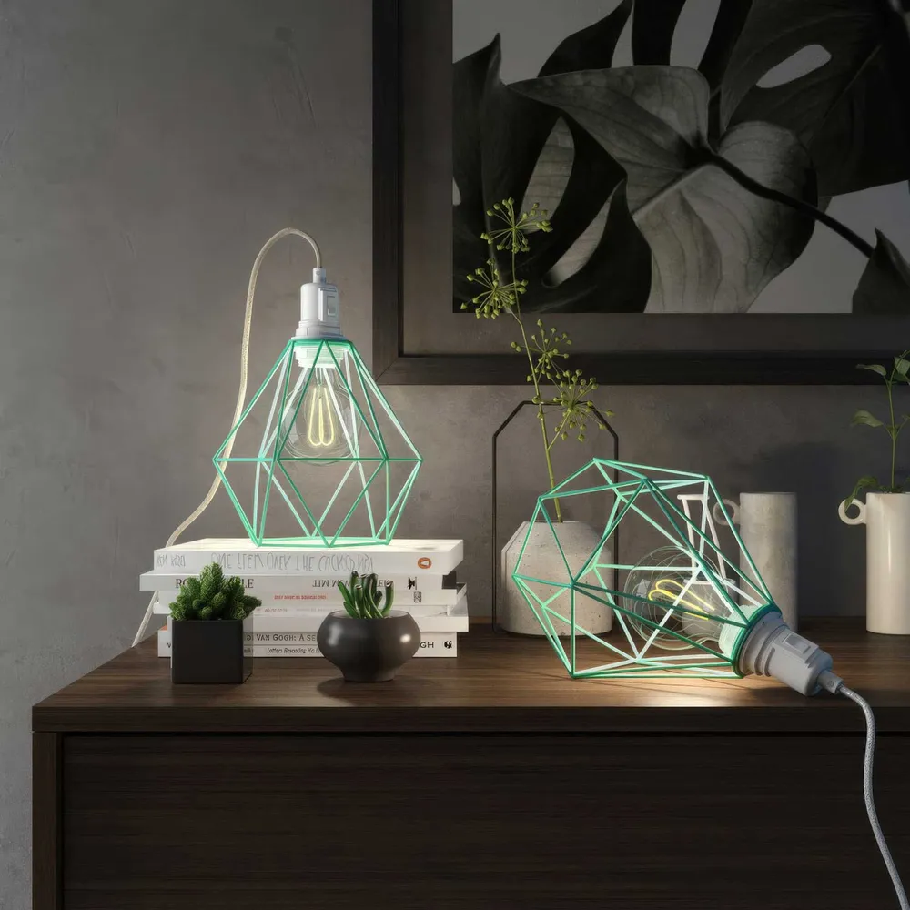 Table Snake - Plug- lamp met UK-stekker en Diamond draadlampenkap - Turquoise