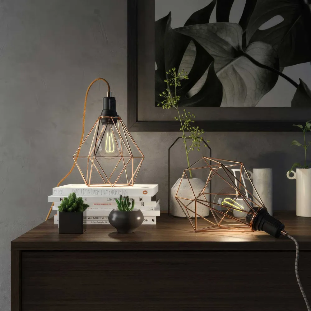 Table Snake - Plug- lamp met UK-stekker en Diamond draadlampenkap - Koper