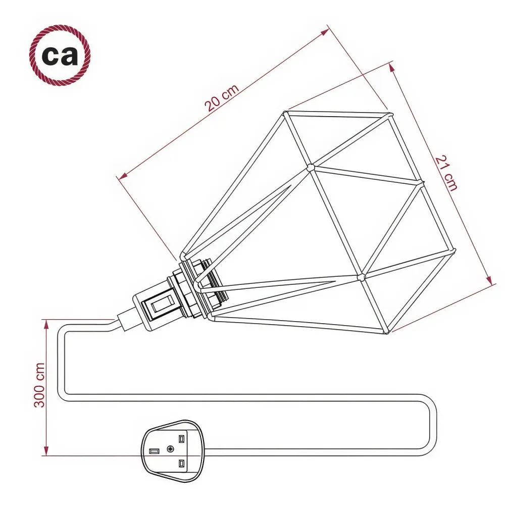 Table Snake - Plug- lamp met UK-stekker en Diamond draadlampenkap - Wit