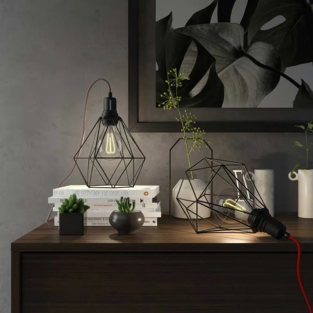Table Snake - Plug- lamp met UK-stekker en Diamond draadlampenkap - Zwart