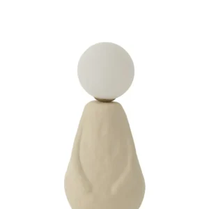 Tafellamp glazen bol steengoed beige