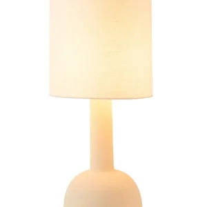 Tafellamp met kap van steengoed beige/wit