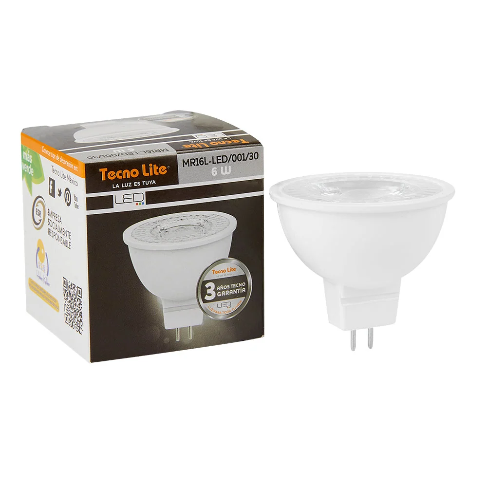 FOCO MR16 LED 6 W LUZ CALIDA BRILLANTE BASE GX5.3 NO ATENUABLE TECNOLITE