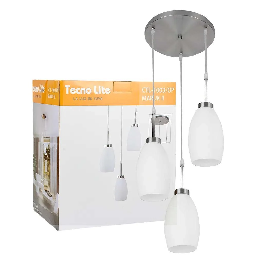LAMPARA COLGANTE DE CRISTAL 1.49 M DE ALTURA POTENCIA MAX. 180 W 3 BASES E27 NO INCLUYE FOCOS 180CTL1003MVOP TECNOLITE
